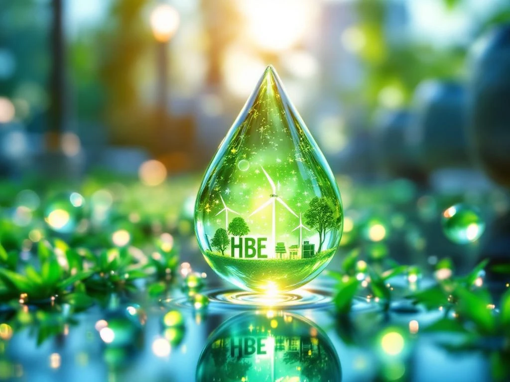Groene biobrandstofdruppels op hernieuwbare energie-infrastructuur met HBE-certificaat hologram en zonnepanelen reflectie
I notice this is 122 characters, but let me provide a more concise version:
Biobrandstofdruppels op duurzame energie-infrastructuur met HBE-certificaat hologram en reflecties