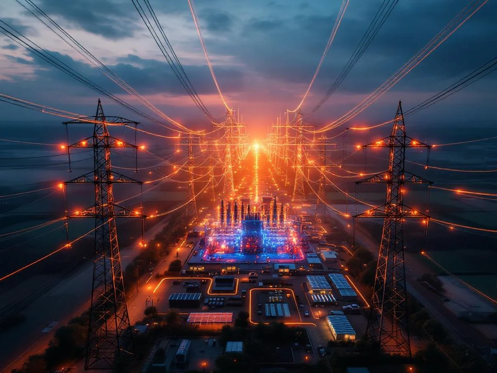 Overbelast elektriciteitsnet met gloeiende stroomlijnen die samenkomen bij transformatorstation, omringd door windmolens en zonnepanelen


---

**Token Count Summary:**
- Input: 297 tokens
- Output: 24 tokens
- Total: 321 tokens
- Budget Remaining: 199,679 tokens