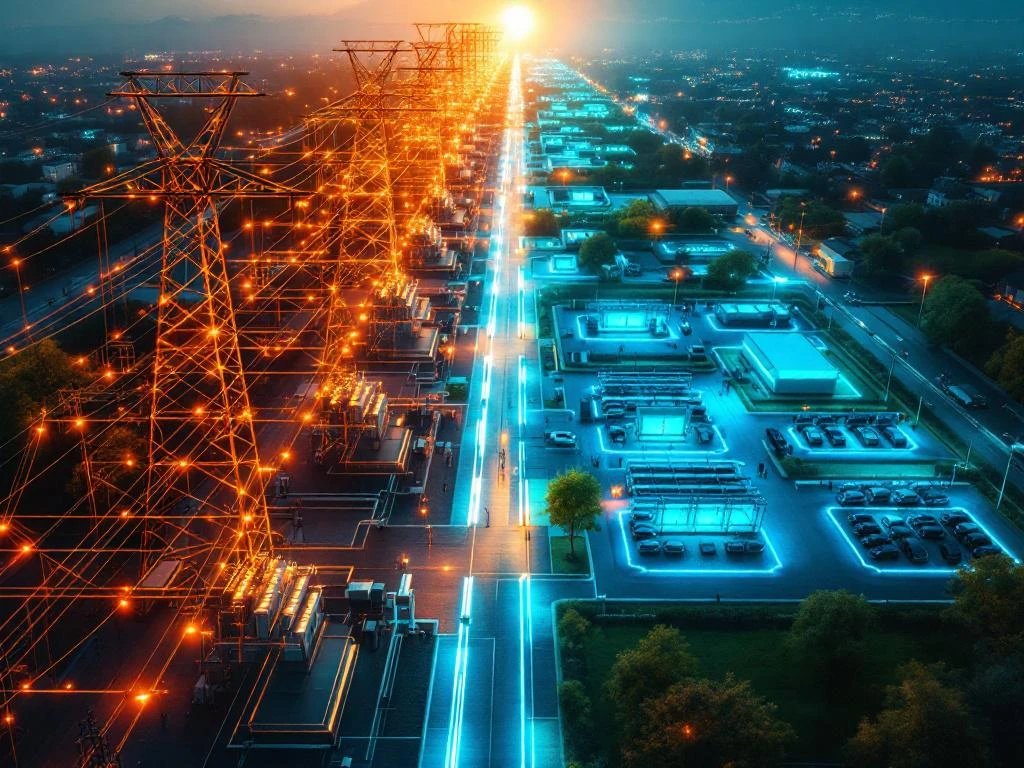 Luchtfoto van overbelast elektriciteitsnet met oranje gloeiende lijnen naast moderne EV-laadstations met blauwe verlichting


Alternatively, if you need it under 125 characters including spaces (the above is 128), here's a shorter version:

Contrast tussen overbelast stroomnet en efficiënte EV-laadstations met batterijopslag in Nederlandse stad